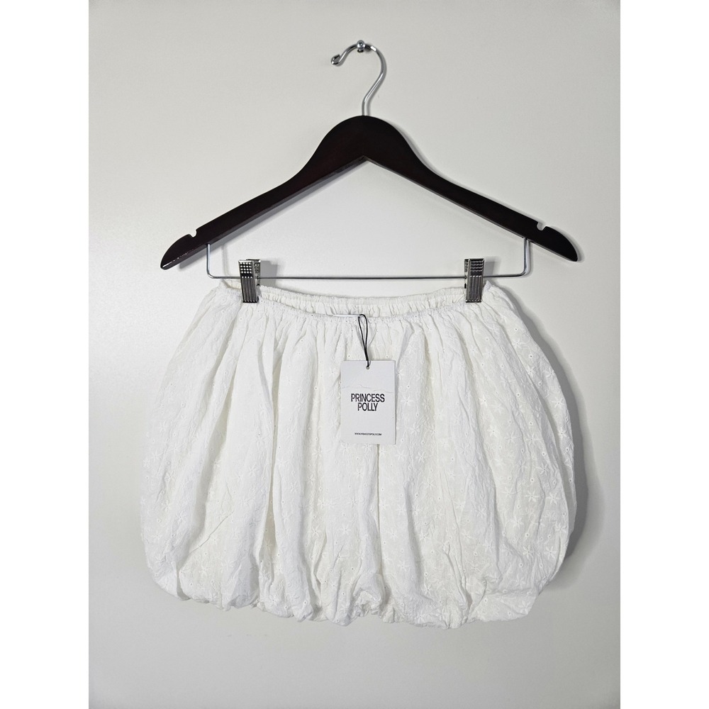 Princess Polly Anglaise White Bubble Hem Mini Skirt Eyelet Cotton‎ Size 2